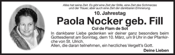 Traueranzeige von Paola Nocker von Dolomiten