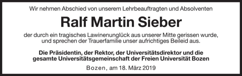  Traueranzeige für Ralf Martin Sieber vom 19.03.2019 aus Dolomiten