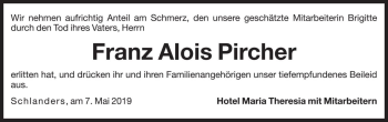 Traueranzeige von Franz Alois Pircher von Dolomiten