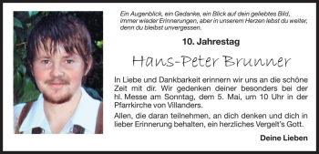 Traueranzeige von Hans-Peter Brunner von Dolomiten