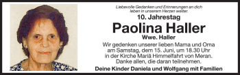 Traueranzeige von Paolina Haller von Dolomiten