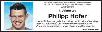 Traueranzeige von Philipp Hofer von Dolomiten