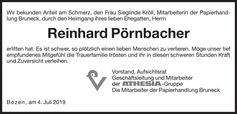  Traueranzeige für Reinhard Pörnbacher vom 06.07.2019 aus Dolomiten
