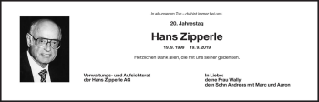 Traueranzeige von Hans Zipperle von Dolomiten