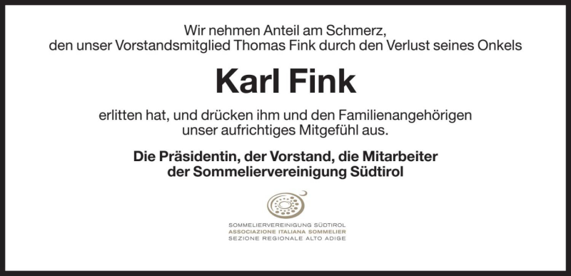  Traueranzeige für Karl Fink vom 18.09.2019 aus Dolomiten