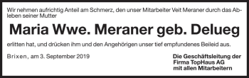 Traueranzeige von Maria Meraner von Dolomiten