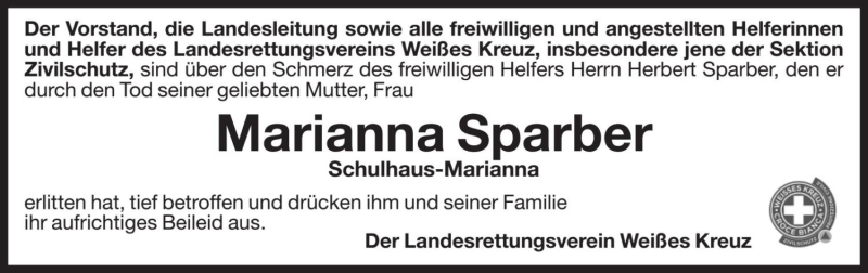  Traueranzeige für Marianna Sparber vom 23.09.2019 aus Dolomiten