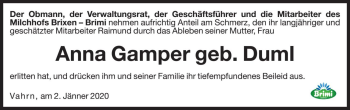 Traueranzeige von Anna Gamper von Dolomiten