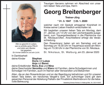 Traueranzeige von Georg Breitenberger von Dolomiten
