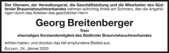 Traueranzeige von Georg Breitenberger von Dolomiten