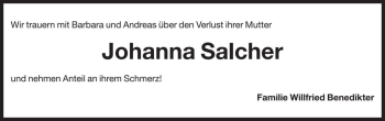 Traueranzeige von Johanna Salcher von Dolomiten