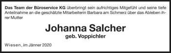 Traueranzeige von Johanna Salcher von Dolomiten