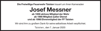 Traueranzeige von Josef Messner von Dolomiten