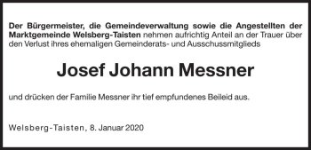 Traueranzeige von Josef Messner von Dolomiten