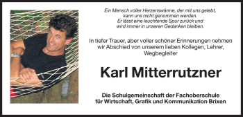 Traueranzeige von Karl Mitterrutzner von Dolomiten