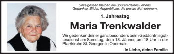 Traueranzeige von Maria Trenkwalder von Dolomiten