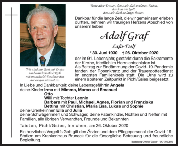 Traueranzeige von Adolf Graf von Dolomiten