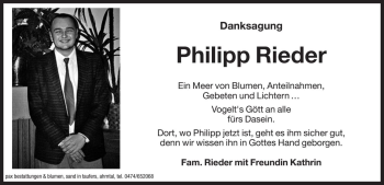 Traueranzeige von Philipp Rieder von Dolomiten