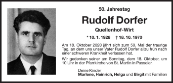 Traueranzeige von Rudolf Dorfer von Dolomiten