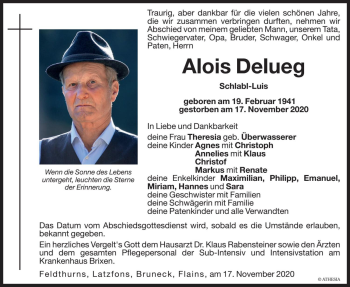 Traueranzeige von Alois Delueg von Dolomiten