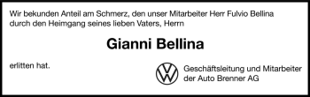 Traueranzeige von Gianni Bellina von Dolomiten