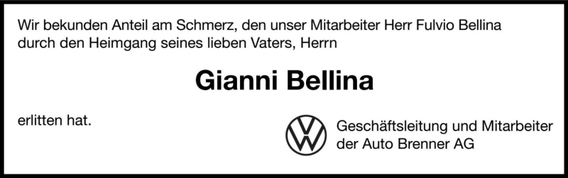  Traueranzeige für Gianni Bellina vom 10.11.2020 aus Dolomiten