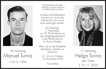 Traueranzeige von Helga Turina von Dolomiten