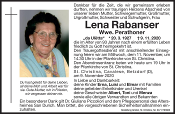 Traueranzeige von Lena Perathoner von Dolomiten