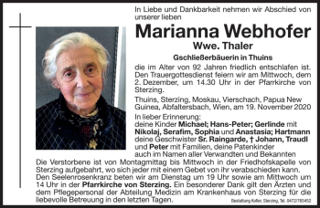 Traueranzeige von Marianna Thaler von Dolomiten