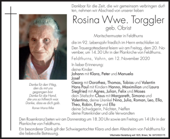 Traueranzeige von Rosina Torggler von Dolomiten