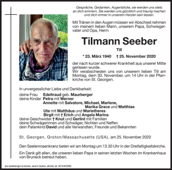 Traueranzeige von Tilmann Seeber von Dolomiten