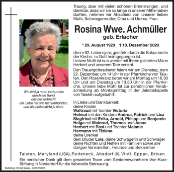 Traueranzeige von Rosina Achmüller von Dolomiten