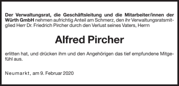 Traueranzeige von Alfred Pircher  von Dolomiten