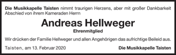 Traueranzeige von Andreas Hellweger von Dolomiten