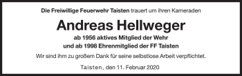 Traueranzeige von Andreas Hellweger von Dolomiten