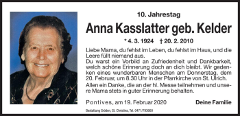 Traueranzeige von Anna Kasslatter von Dolomiten