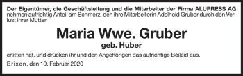 Traueranzeige von Maria Gruber von Dolomiten