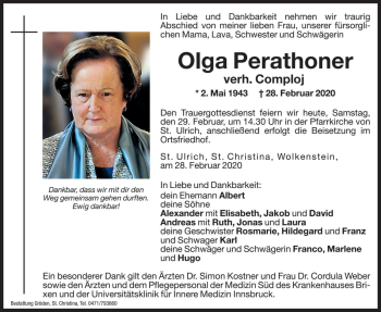 Traueranzeige von Olga Comploj von Dolomiten