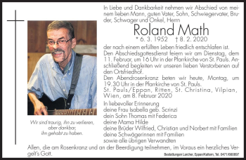 Traueranzeige von Roland Math von Dolomiten