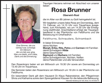 Traueranzeige von Rosa Brunner von Dolomiten