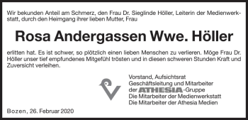 Traueranzeige von Rosa Höller von Dolomiten