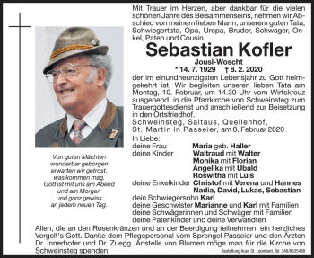 Traueranzeige von Sebastian Kofler von Dolomiten