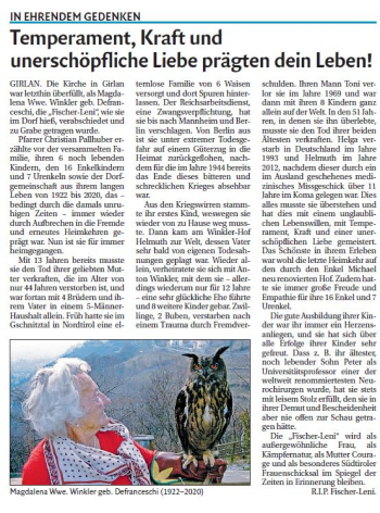 Traueranzeige von Magdalena Winkler 