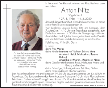 Traueranzeige von Anton Nitz von Dolomiten