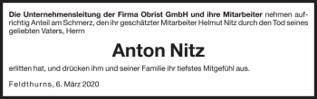 Traueranzeige von Anton Nitz von Dolomiten