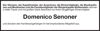 Traueranzeige von Domenico Senoner von Dolomiten