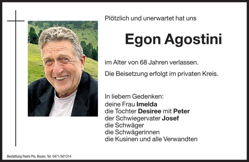  Traueranzeige für Egon Agostini vom 12.03.2020 aus Dolomiten