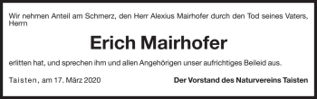 Traueranzeige von Erich Mairhofer von Dolomiten