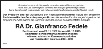 Traueranzeige von Gianfranco Fedele von Dolomiten