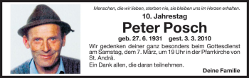 Traueranzeige von Peter Posch von Dolomiten